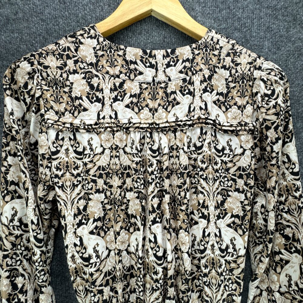 **SOLD**By Anthropologie Blouse Top Womens Small Black Tan Tie Waist Boho - Picture 6 of 13